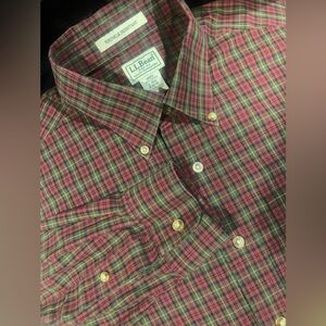 L.L Bean Men’s Cotton Button Red Plaid Long Sleeve Wrinkle Resistant Shirt Large